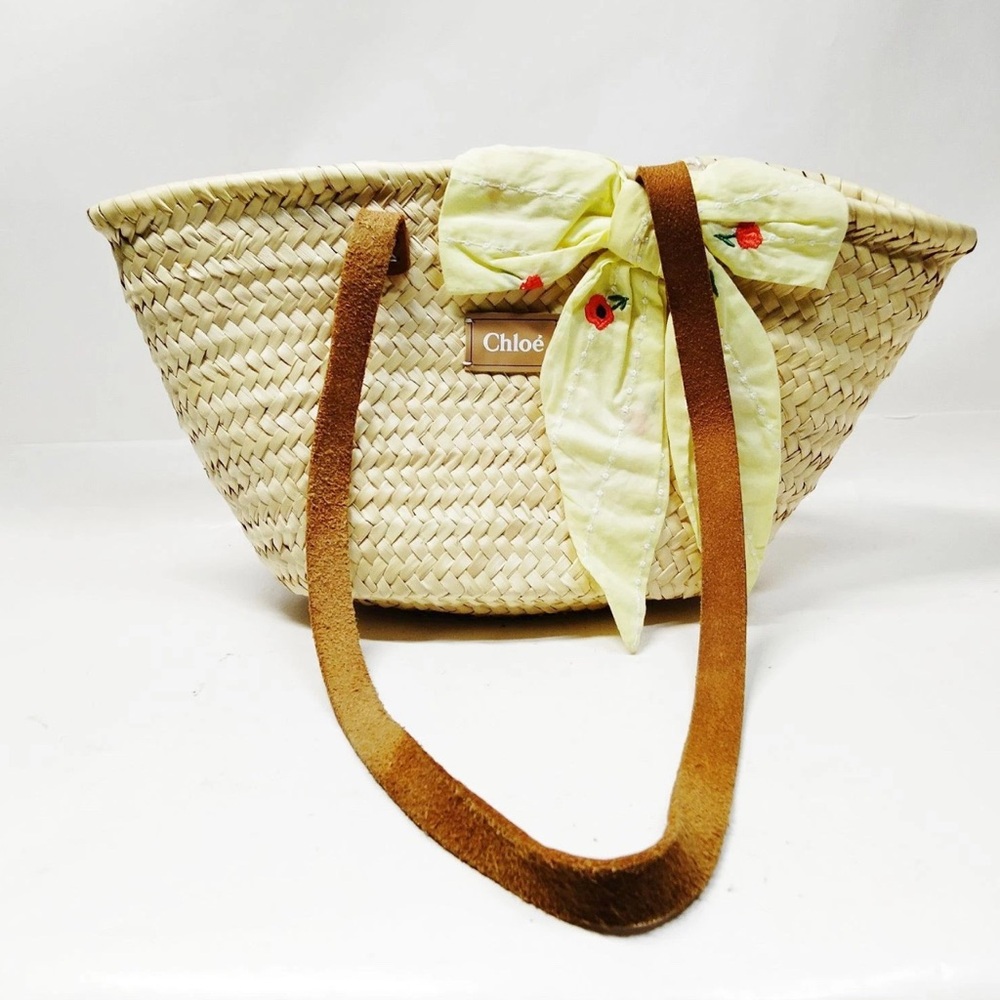 Authentic Chloe Tote Bag  Brown Straw Beach Bag